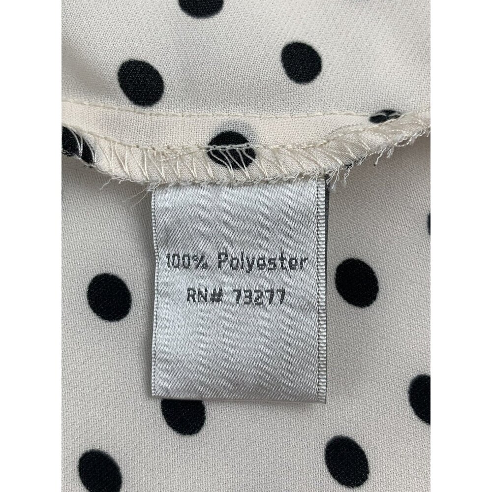 LC Lauren Conrad Button-Front Beige & Black Polka Dot Blouse Rolled Cuffs Medium - Picture 11 of 11